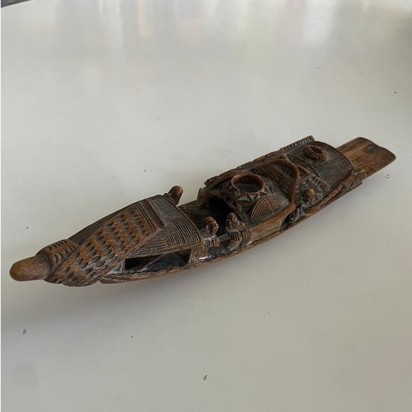 Pair of Antique Chinese Bamboo Hand Carved Fishing Boats/Incense Holders - Picture 12 of 13